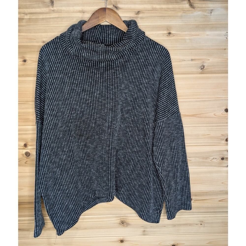 Clara Sun Woo Top Womens XL Gray Ribbed Cowl Neck Top